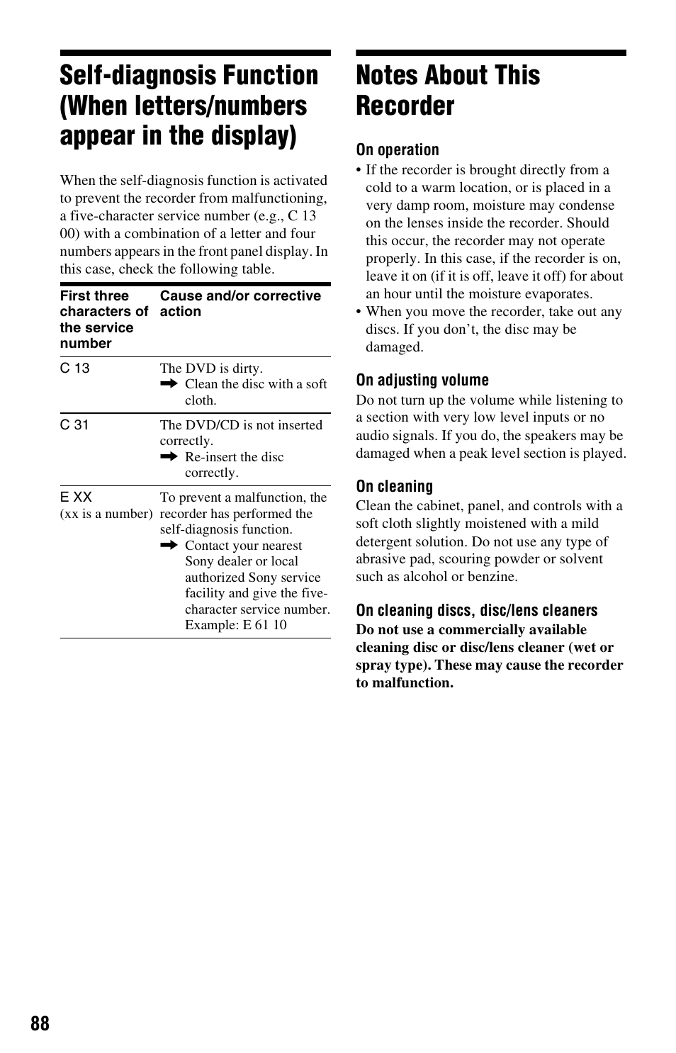 Notes about this recorder | Sony RDR-GX33 User Manual | Page 88 / 100