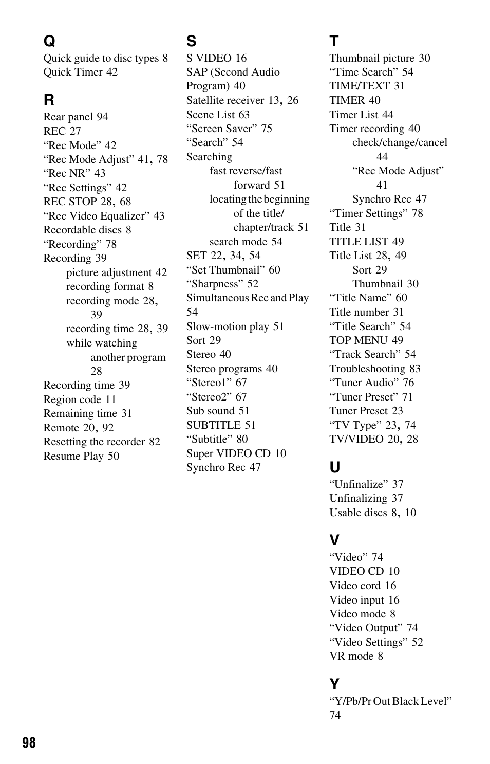 Sony RDR-GX33 User Manual | Page 98 / 100