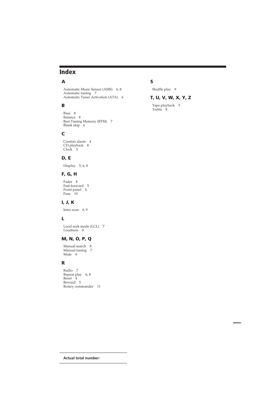 Index | Sony EXR-400 User Manual | Page 16 / 16