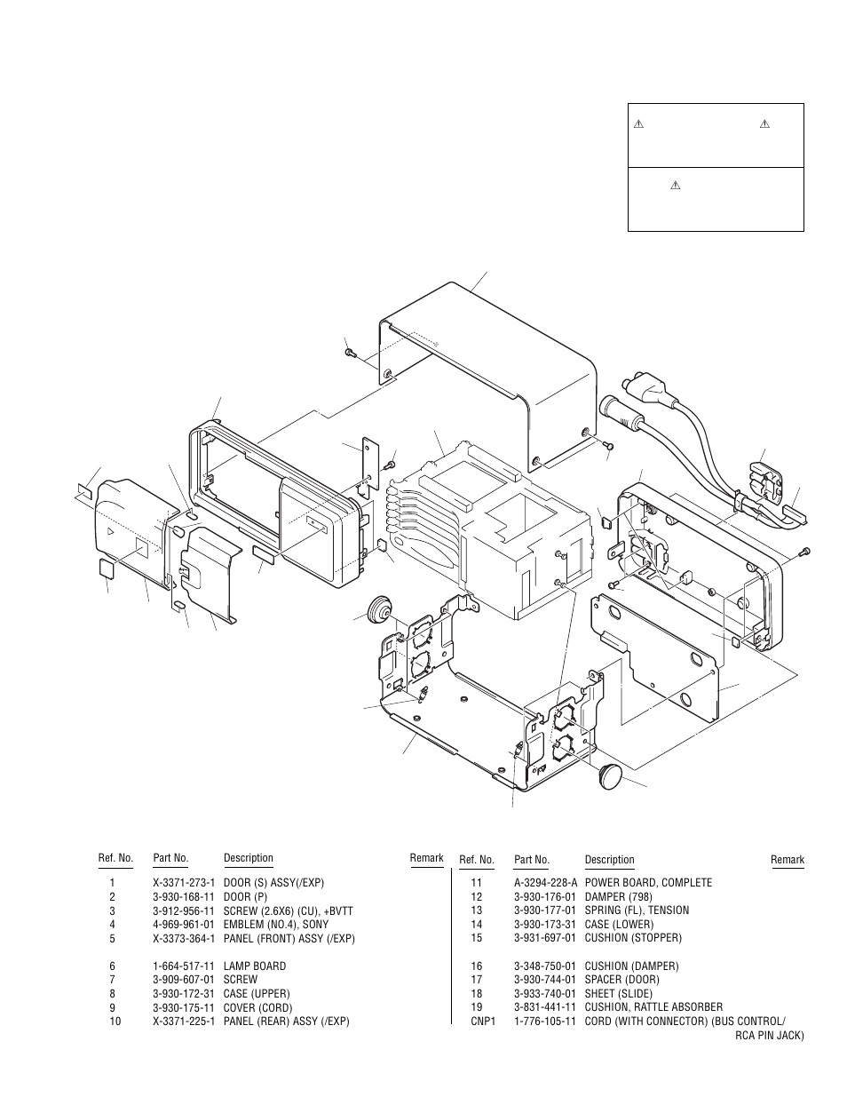 Exploded views, Case section | Sony MDX-61 User Manual | Page 27 / 38