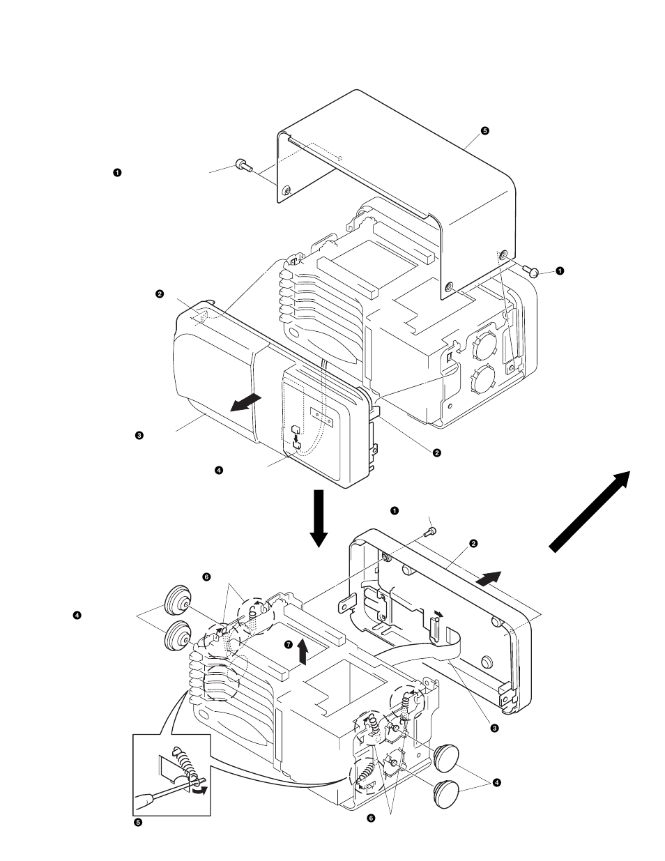 Disassembly, Front panel ass’y, case (upper), Rear panel ass’y, md section | Sony MDX-61 User Manual | Page 7 / 38