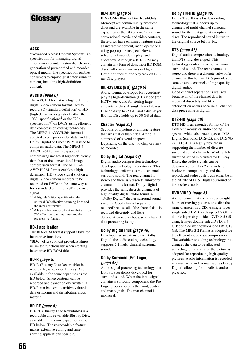 Glossary | Sony 3-270-909-11(1) User Manual | Page 66 / 71