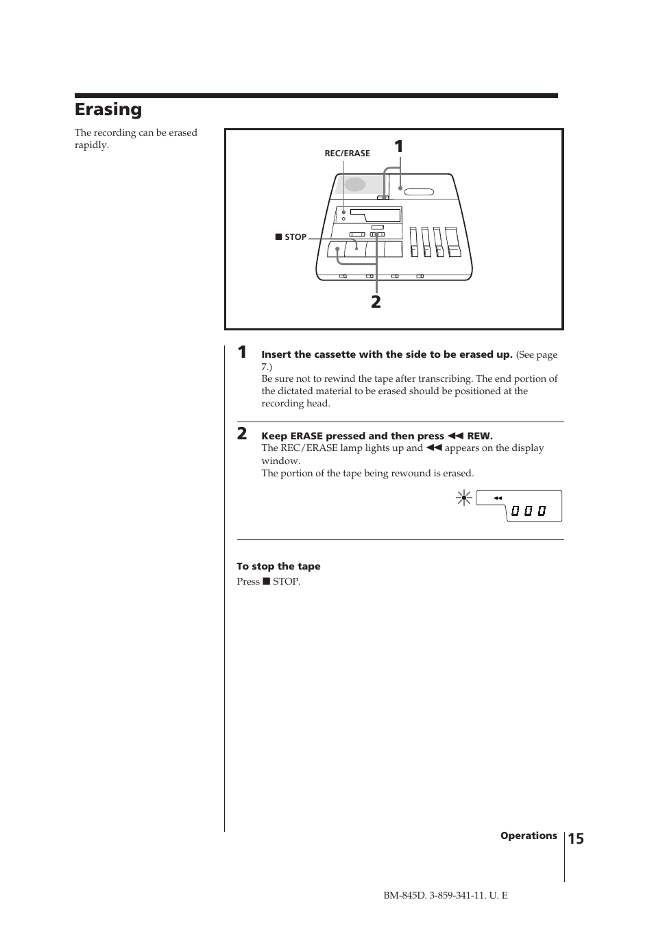 Erasing | Sony BM-845D User Manual | Page 15 / 20