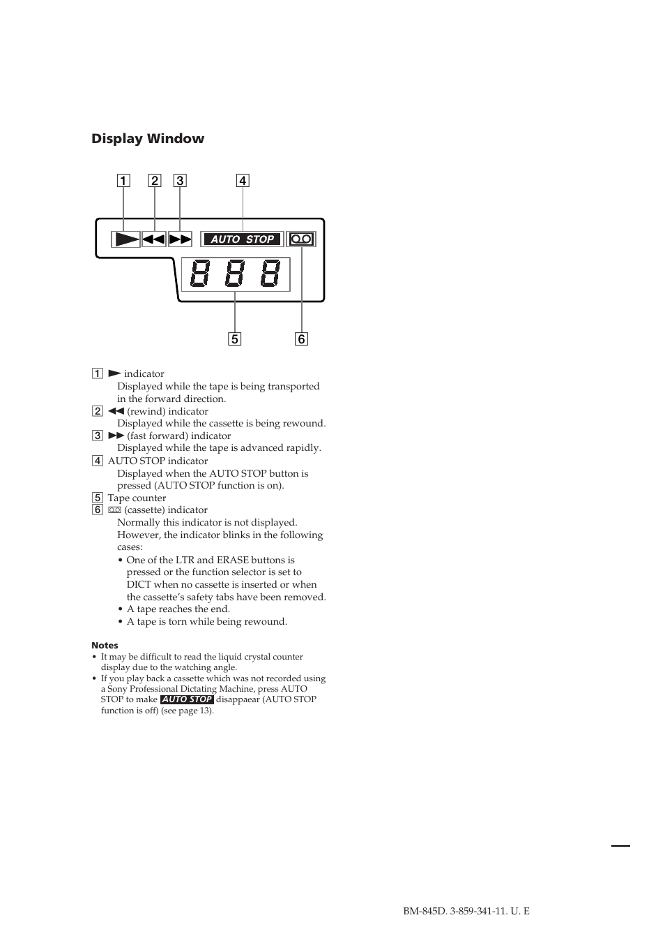 Display window | Sony BM-845D User Manual | Page 20 / 20