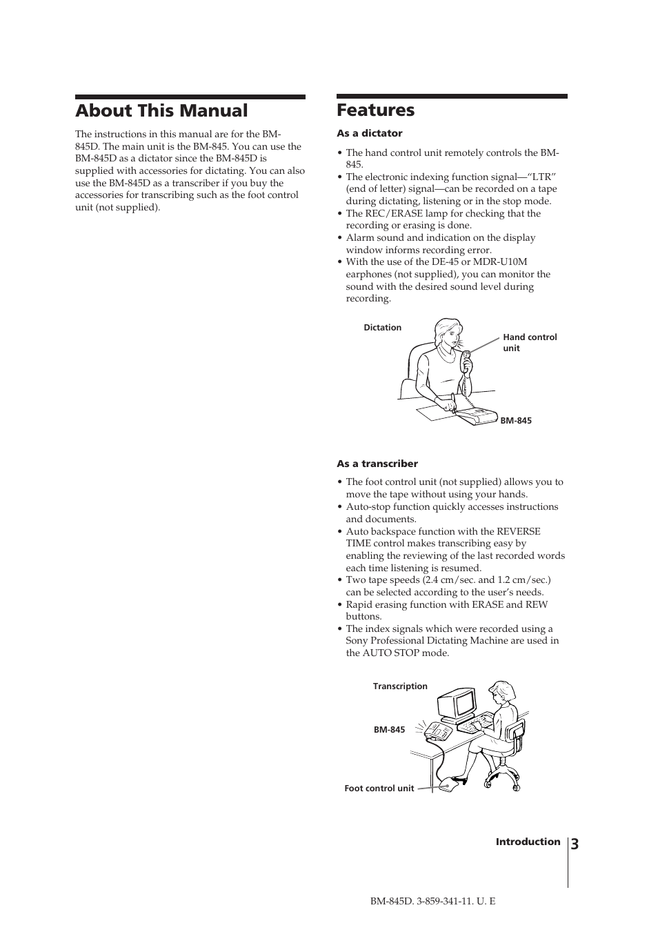 About this manual, Features | Sony BM-845D User Manual | Page 3 / 20