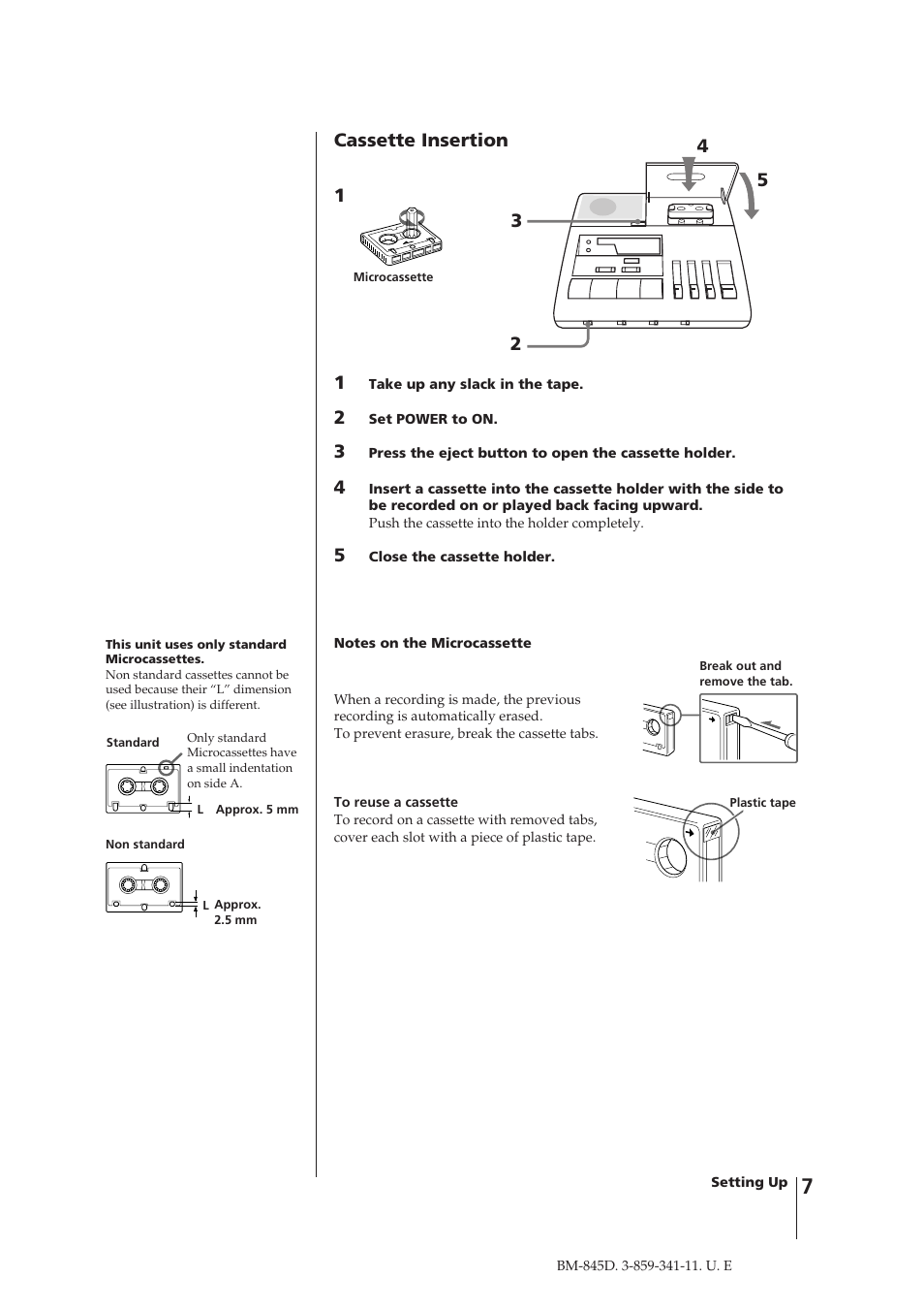 Cassette insertion 1 | Sony BM-845D User Manual | Page 7 / 20