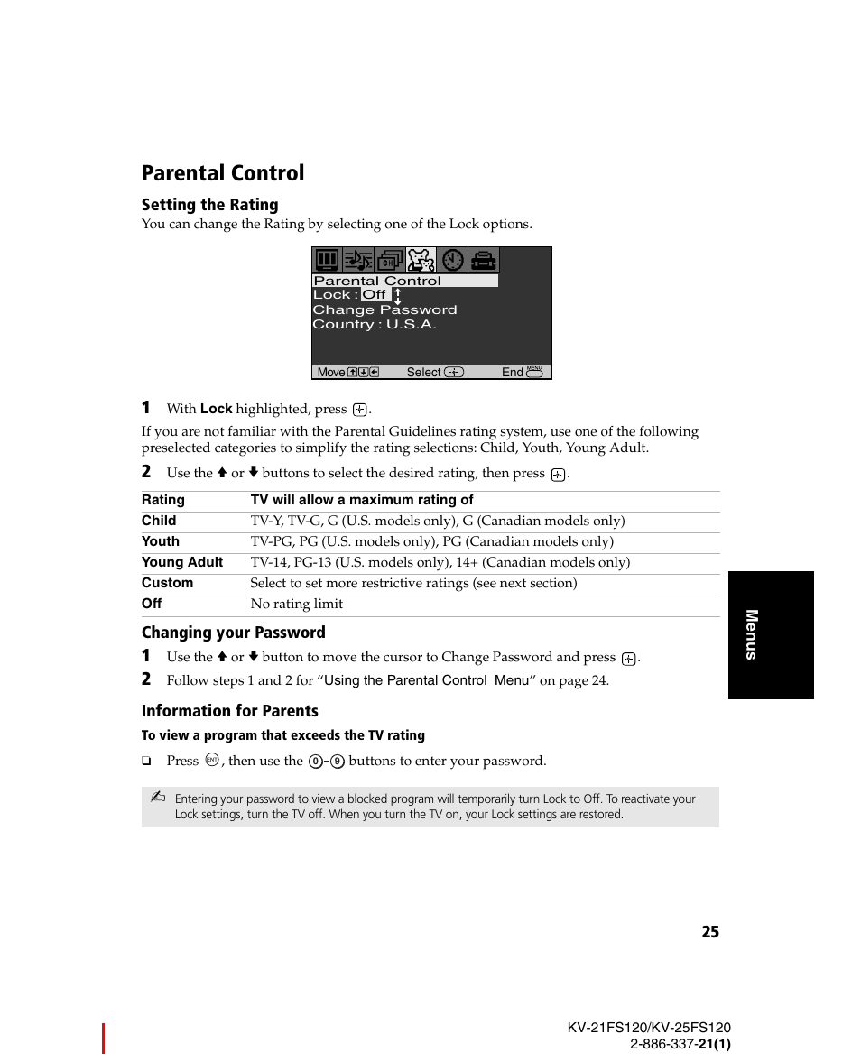 Parental control | Sony WEGA KV-21FS120 User Manual | Page 33 / 48