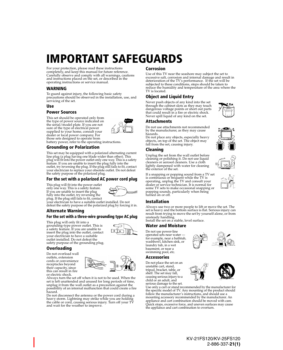 Important safeguards | Sony WEGA KV-21FS120 User Manual | Page 4 / 48