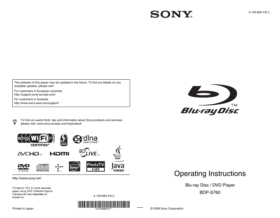 Sony BDP-S760 User Manual | 87 pages