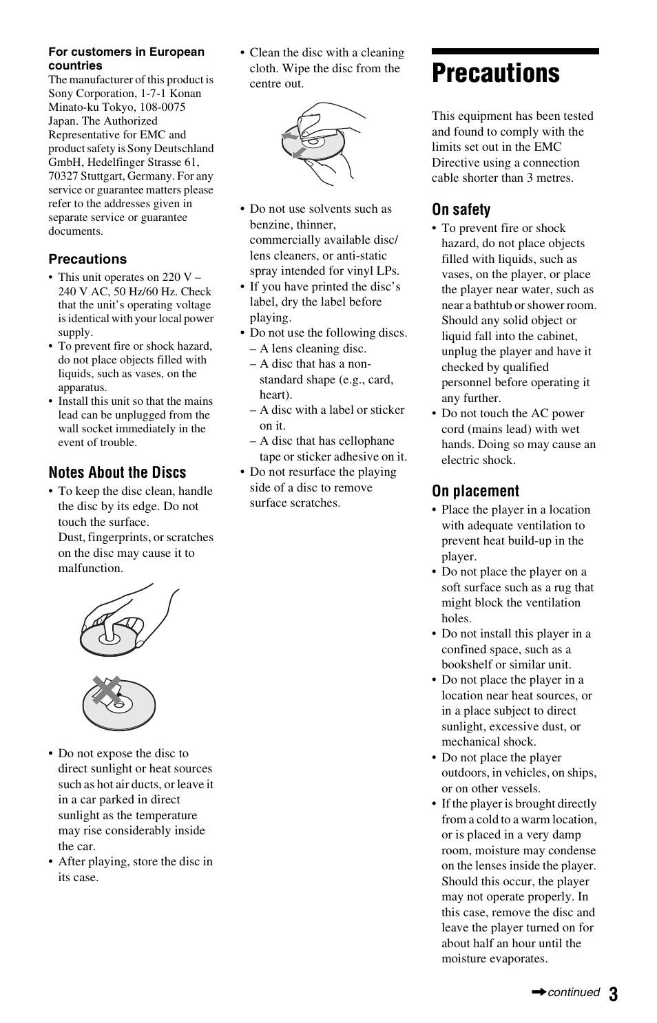 Precautions | Sony BDP-S760 User Manual | Page 3 / 87