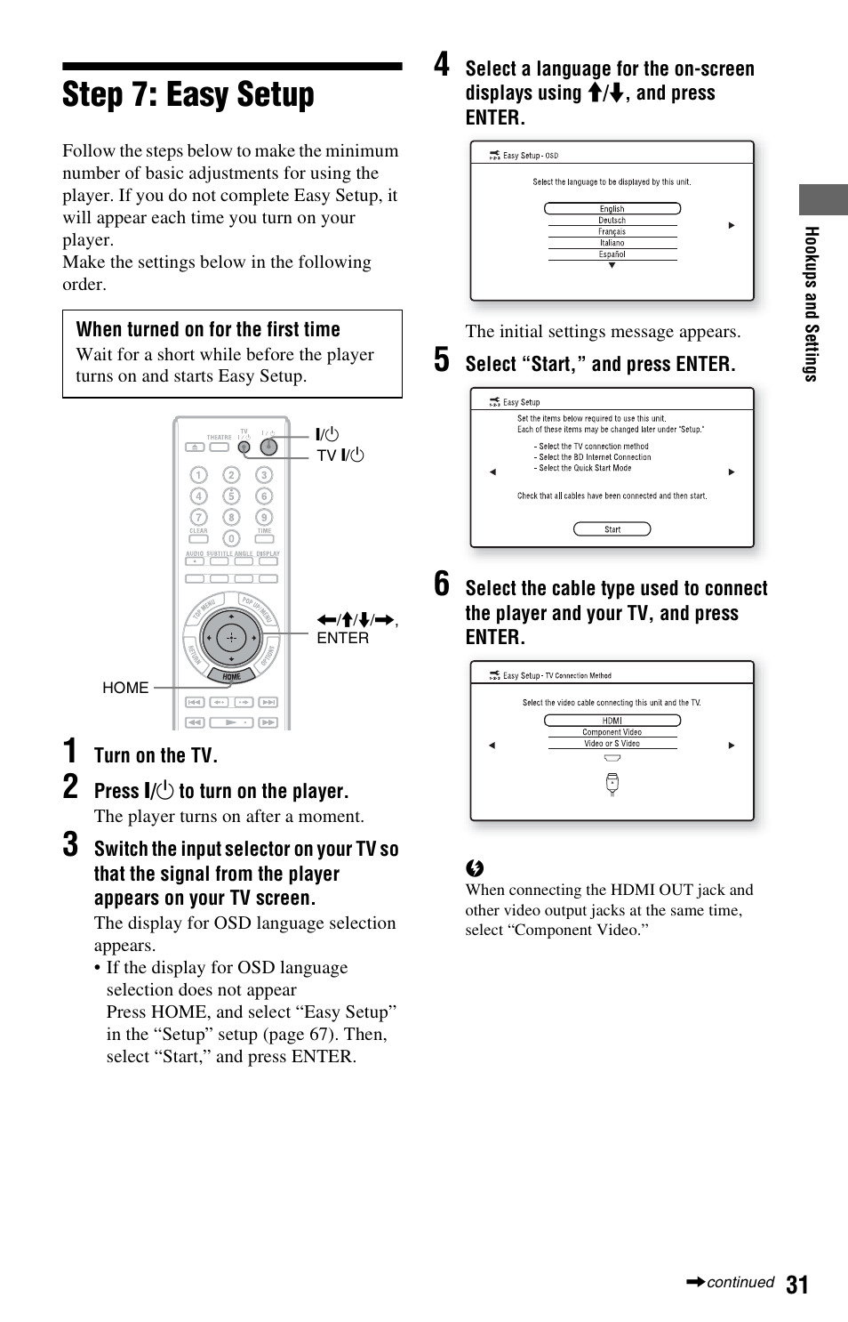 Step 7: easy setup | Sony BDP-S760 User Manual | Page 31 / 87