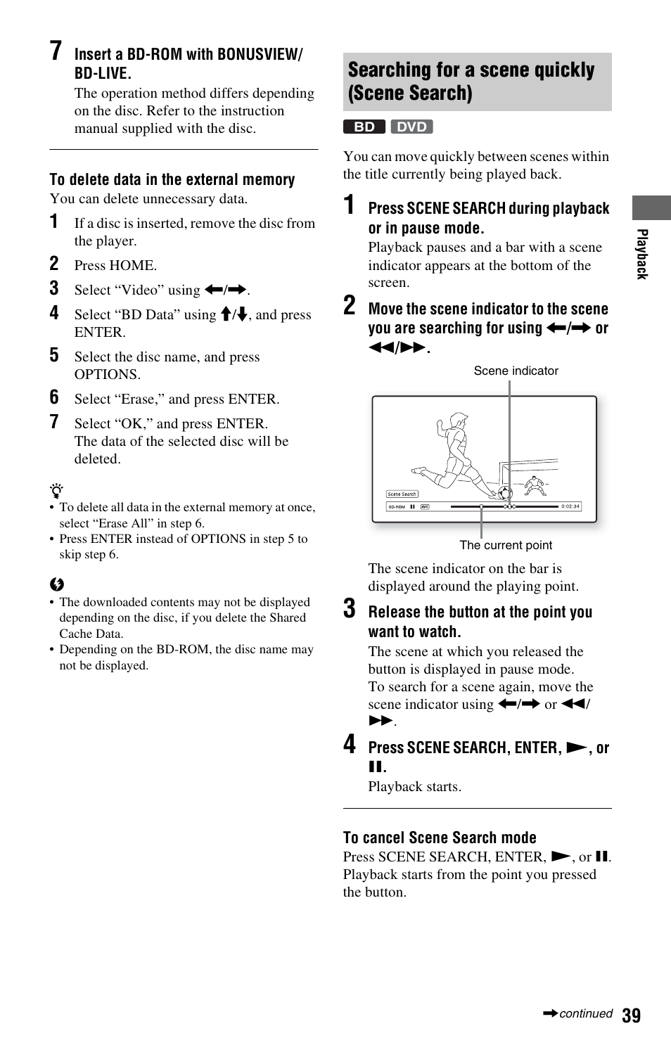 Searching for a scene quickly (scene search) | Sony BDP-S760 User Manual | Page 39 / 87