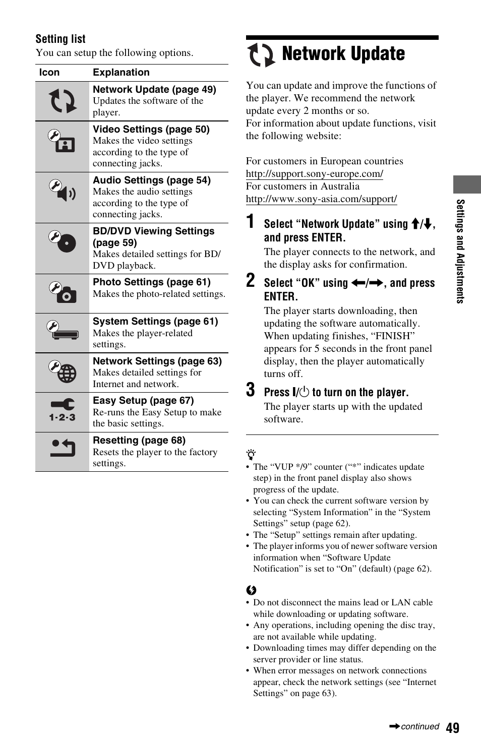 Network update | Sony BDP-S760 User Manual | Page 49 / 87