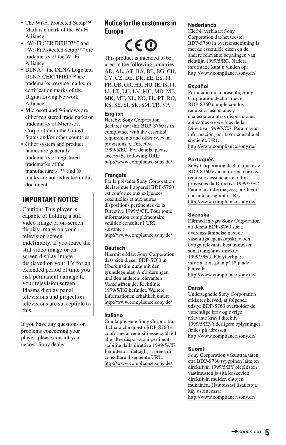 Sony BDP-S760 User Manual | Page 5 / 87