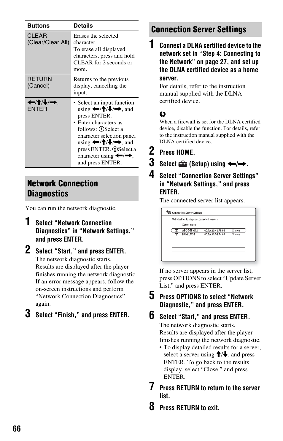 S 1 t, 8 of, Connection server settings” o | Network connection diagnostics, Connection server settings | Sony BDP-S760 User Manual | Page 66 / 87