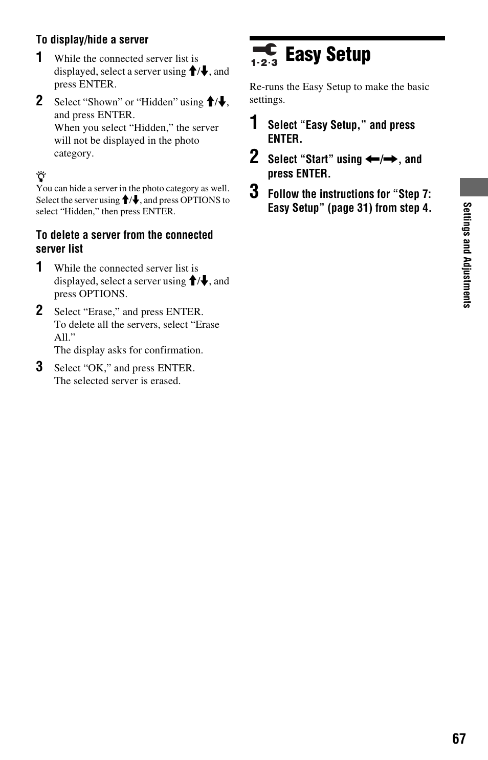 Easy setup | Sony BDP-S760 User Manual | Page 67 / 87