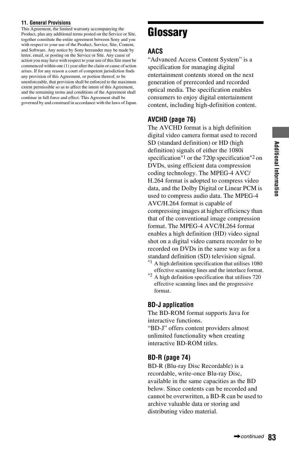 Glossary | Sony BDP-S760 User Manual | Page 83 / 87