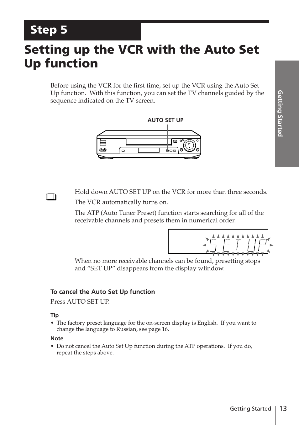 Setting up the vcr with the auto set up function, Step 5 | Sony SLV-E580EE User Manual | Page 13 / 56