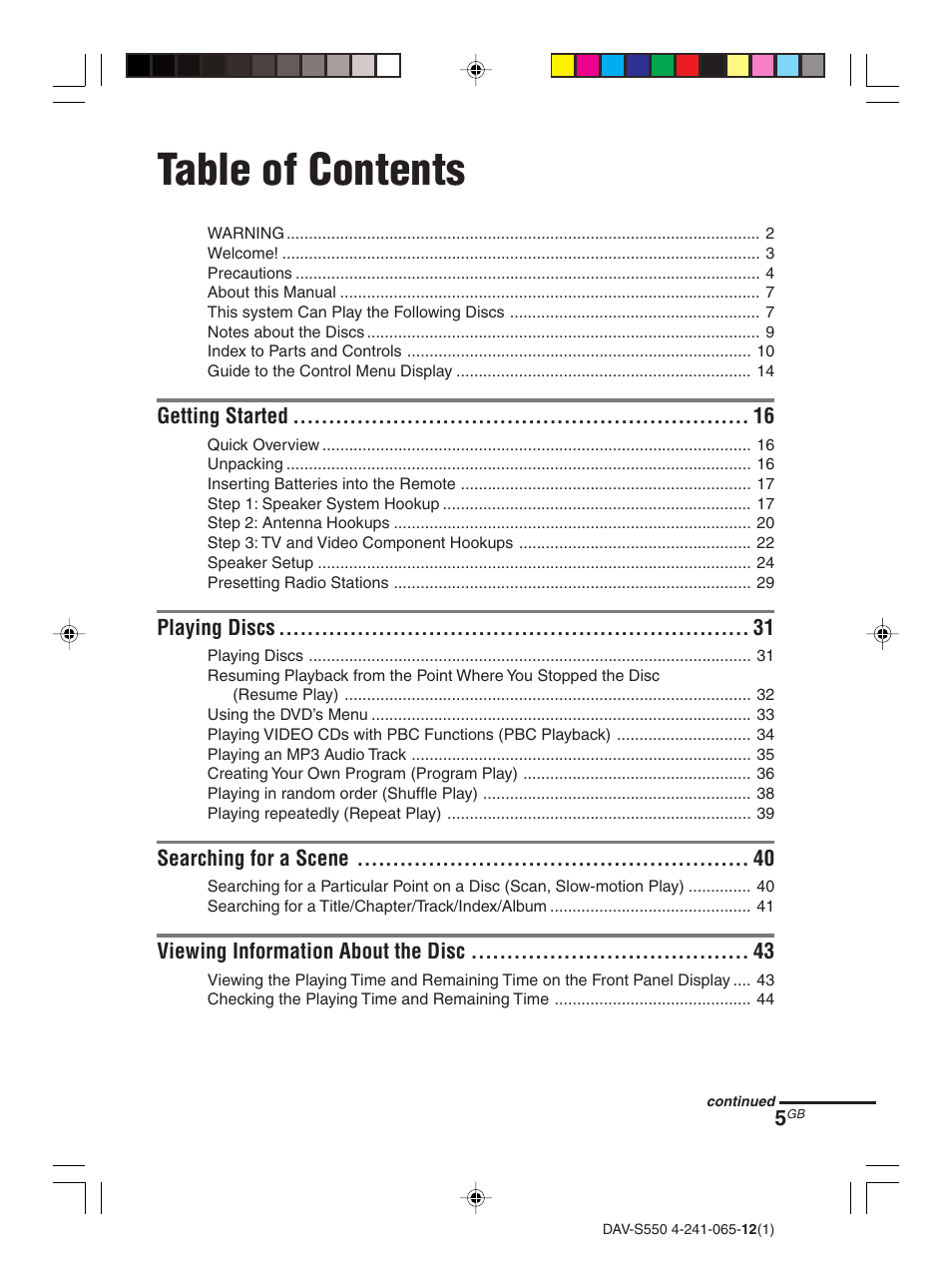 Sony DAV-S550 User Manual | Page 5 / 84