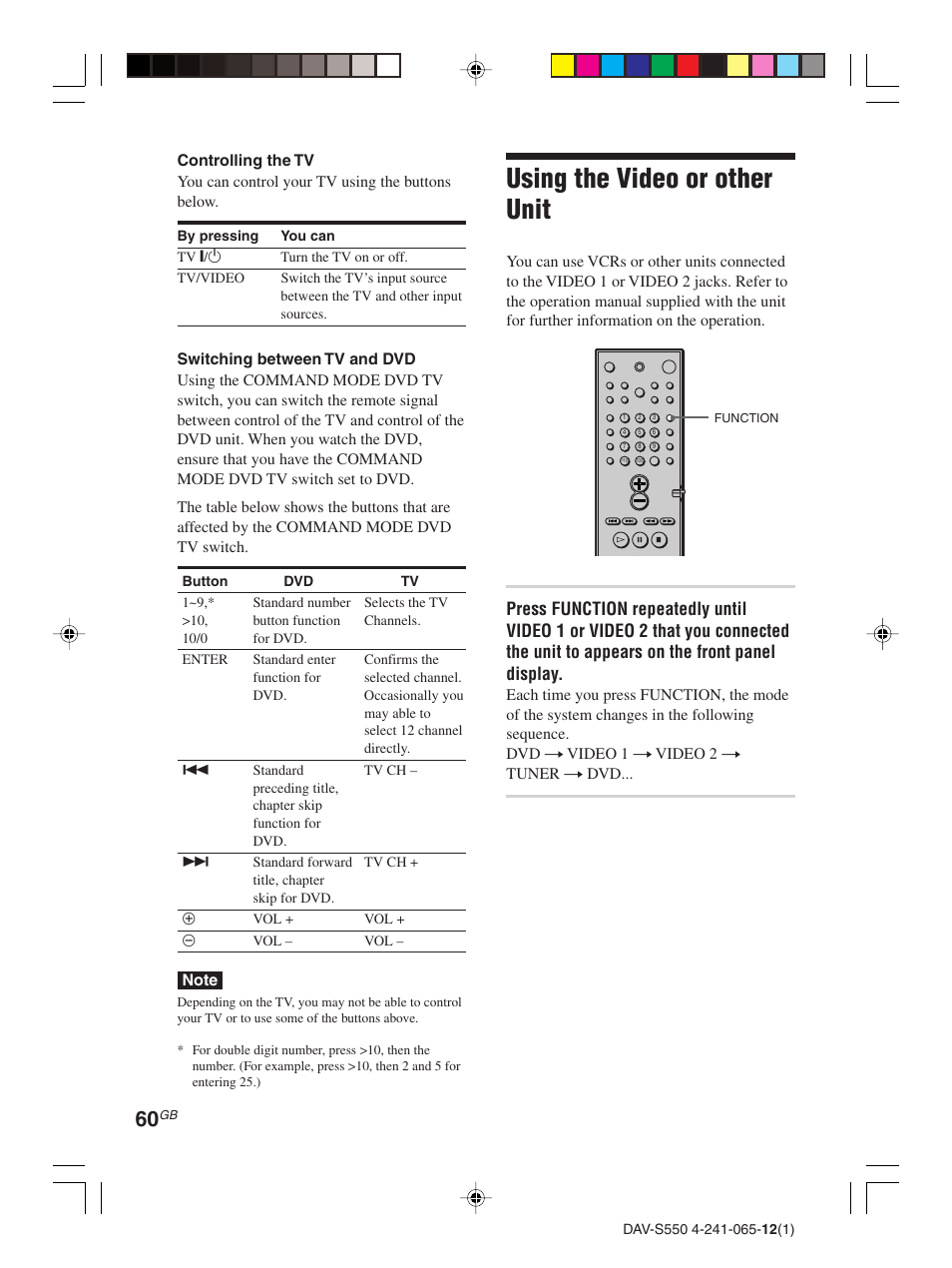 Using the video or other unit | Sony DAV-S550 User Manual | Page 60 / 84