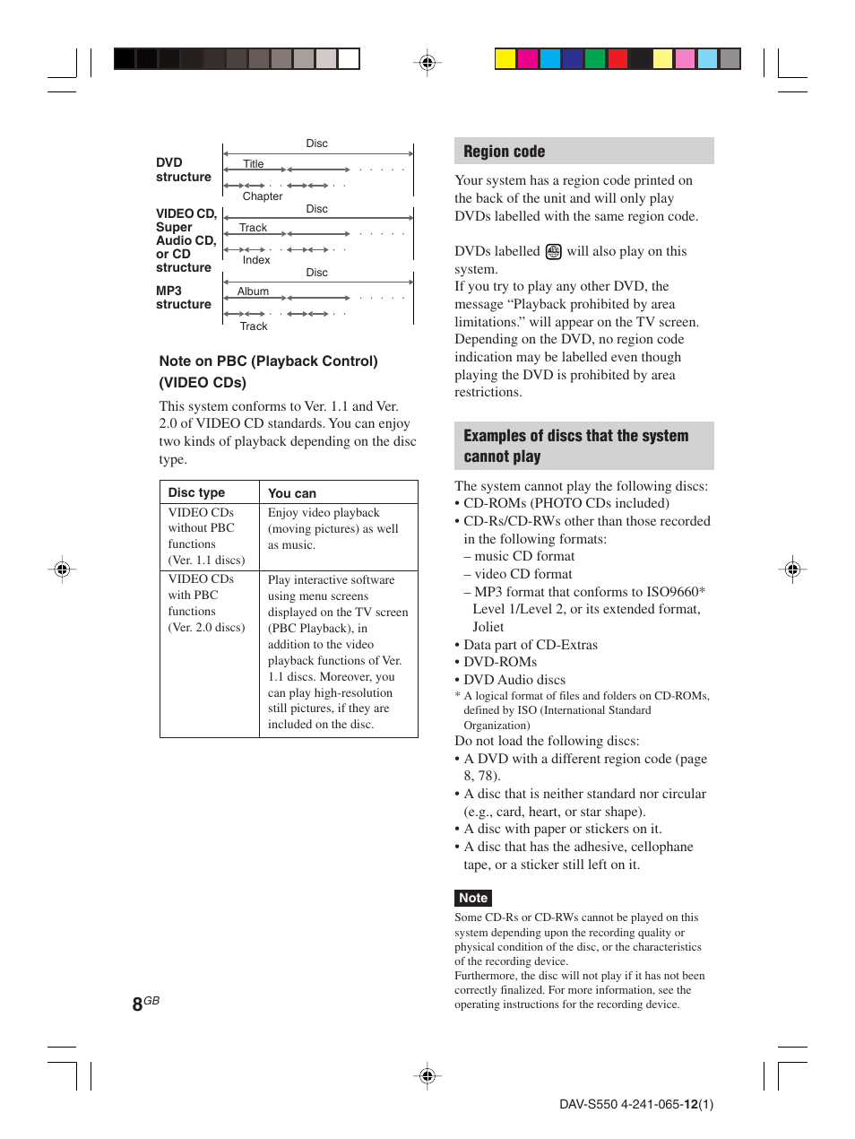 Sony DAV-S550 User Manual | Page 8 / 84