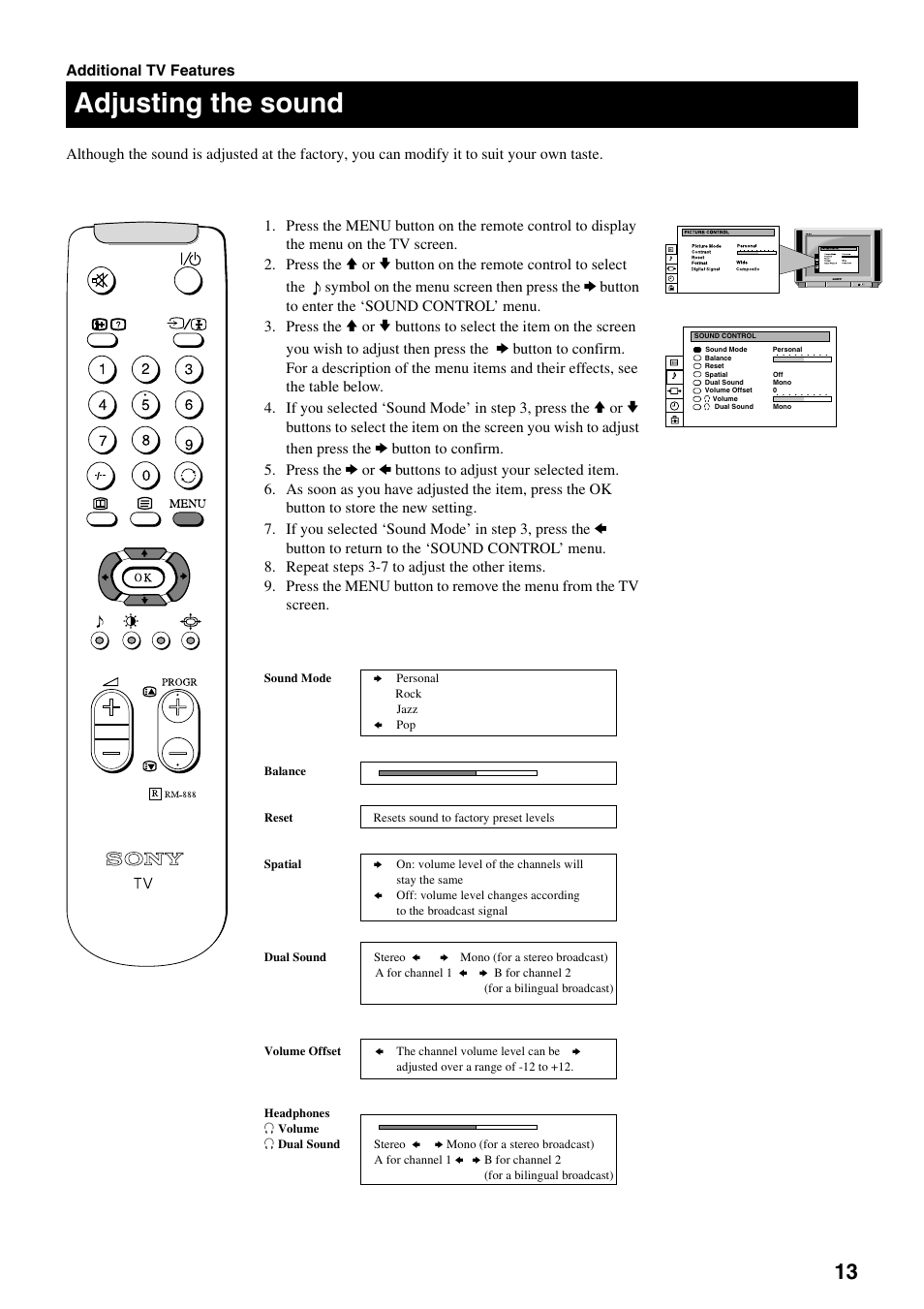Adjusting the sound | Sony FD Trinitron KV-32DX20U User Manual | Page 15 / 34