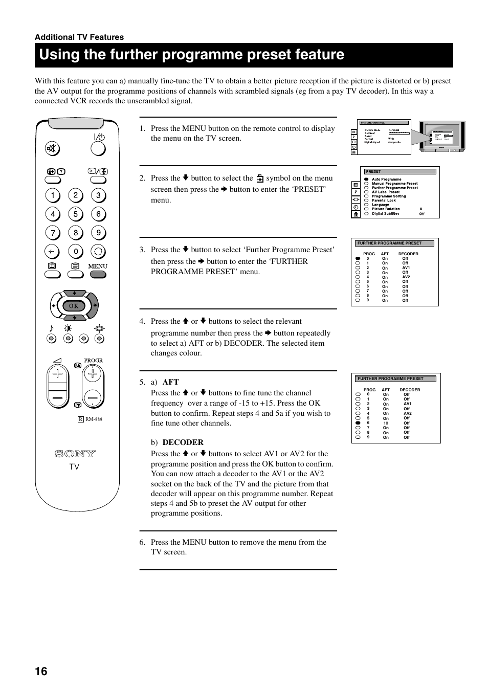 Using the further programme preset feature | Sony FD Trinitron KV-32DX20U User Manual | Page 18 / 34