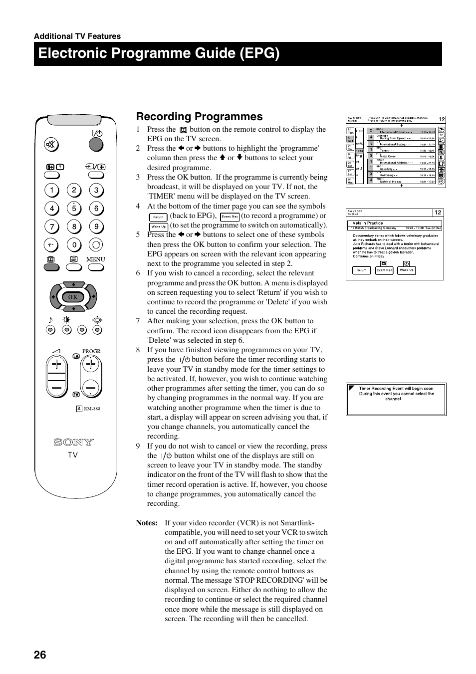 Electronic programme guide (epg), Recording programmes | Sony FD Trinitron KV-32DX20U User Manual | Page 28 / 34