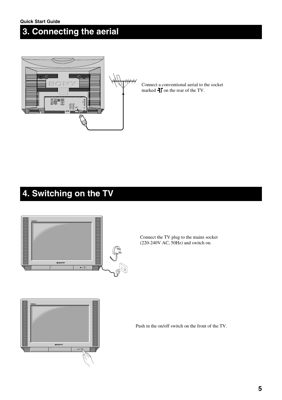Connecting the aerial 4. switching on the tv | Sony FD Trinitron KV-32DX20U User Manual | Page 7 / 34