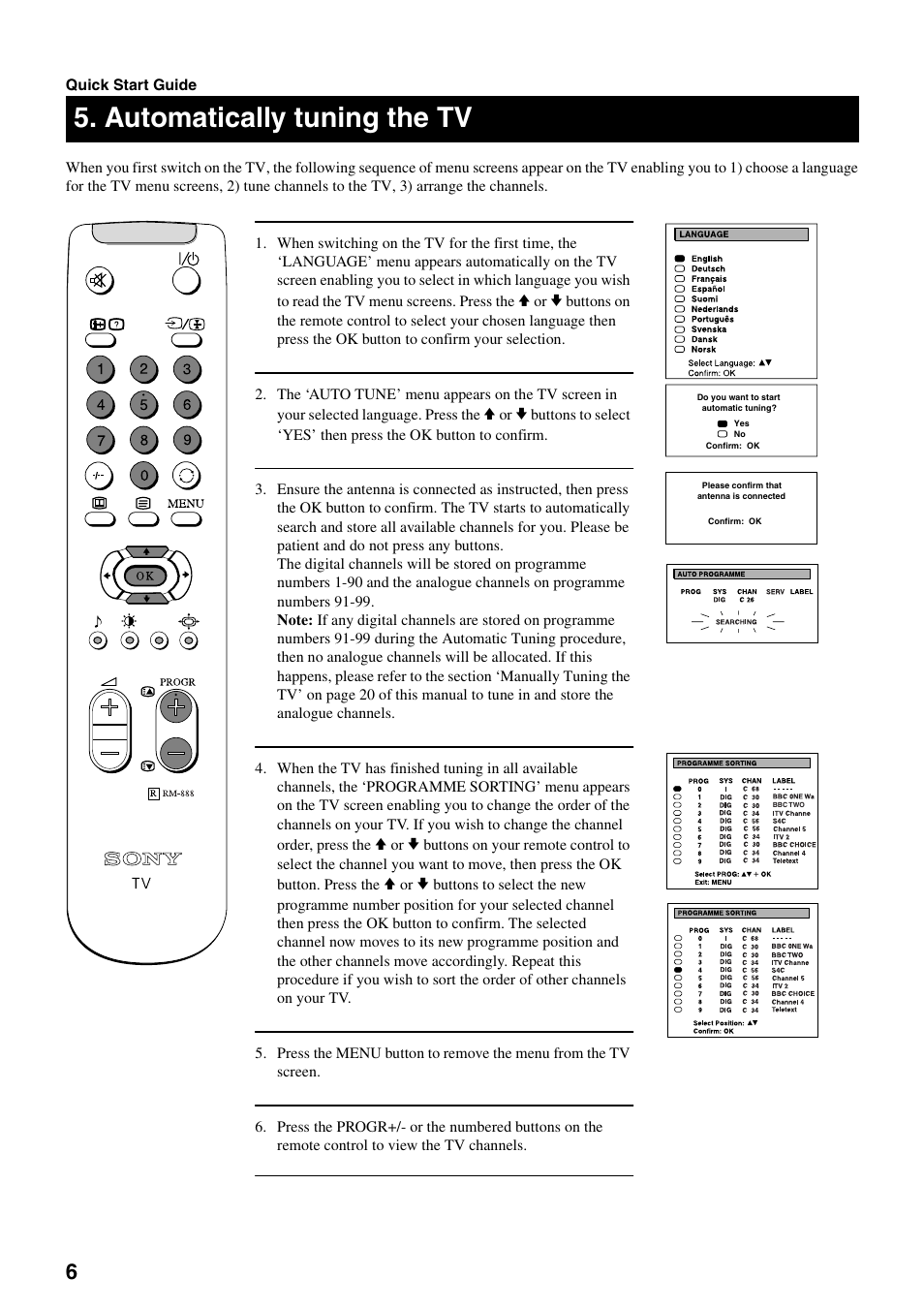 Automatically tuning the tv | Sony FD Trinitron KV-32DX20U User Manual | Page 8 / 34