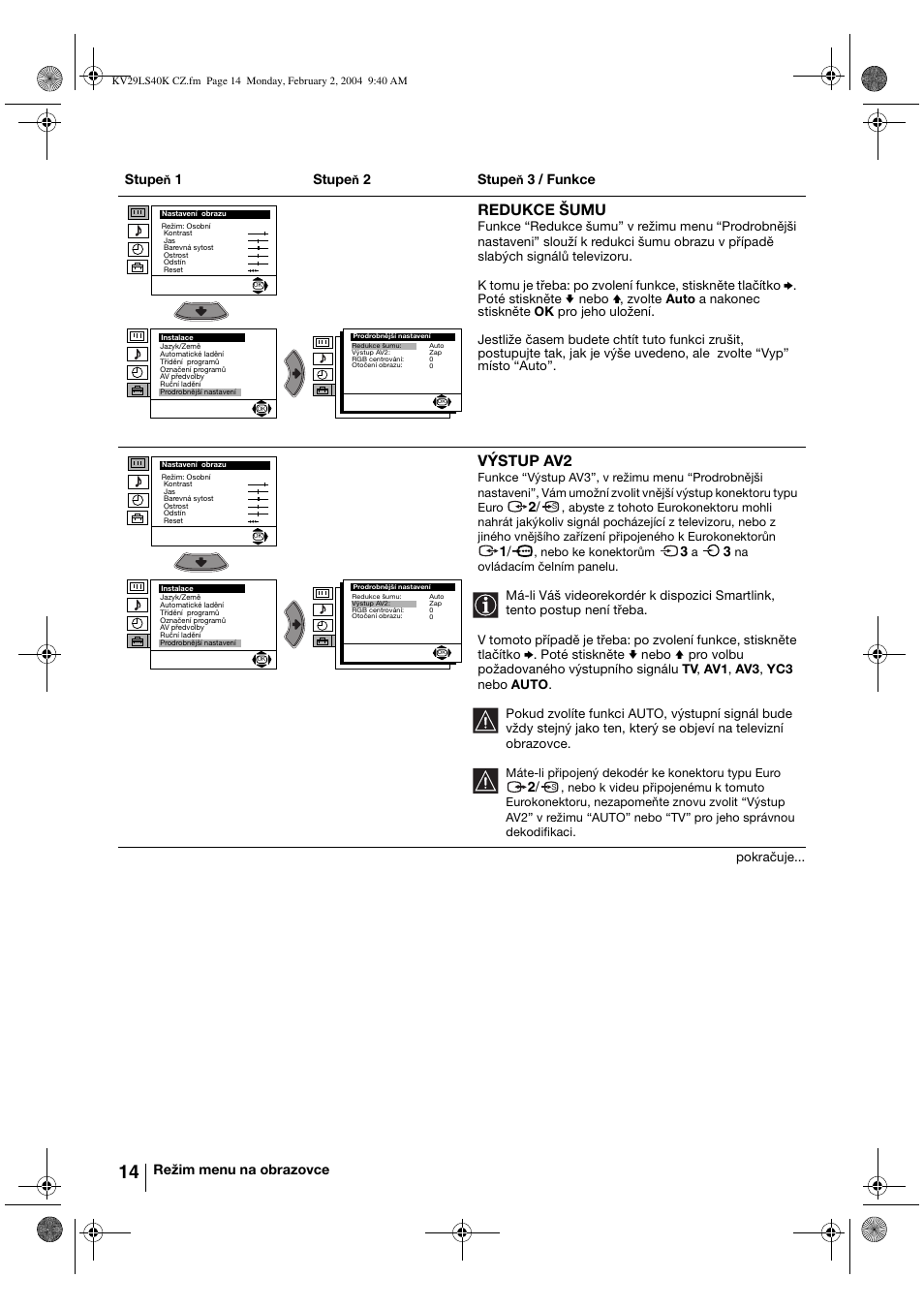 Redukce šumu, Výstup av2 | Sony FD Trinitron KV-29LS40K User Manual | Page 54 / 124