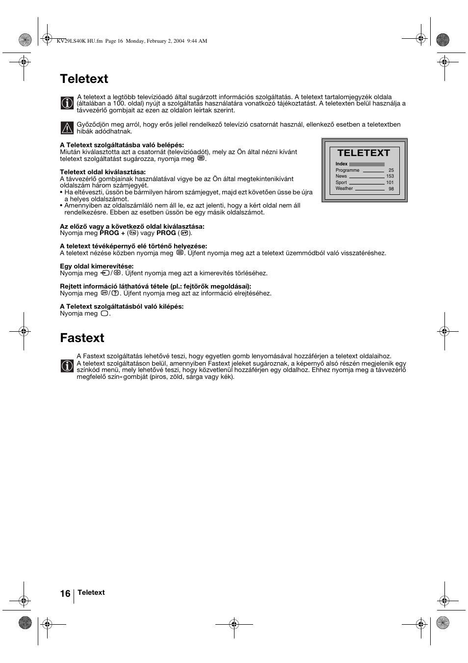 Teletext, Fastext | Sony FD Trinitron KV-29LS40K User Manual | Page 76 / 124