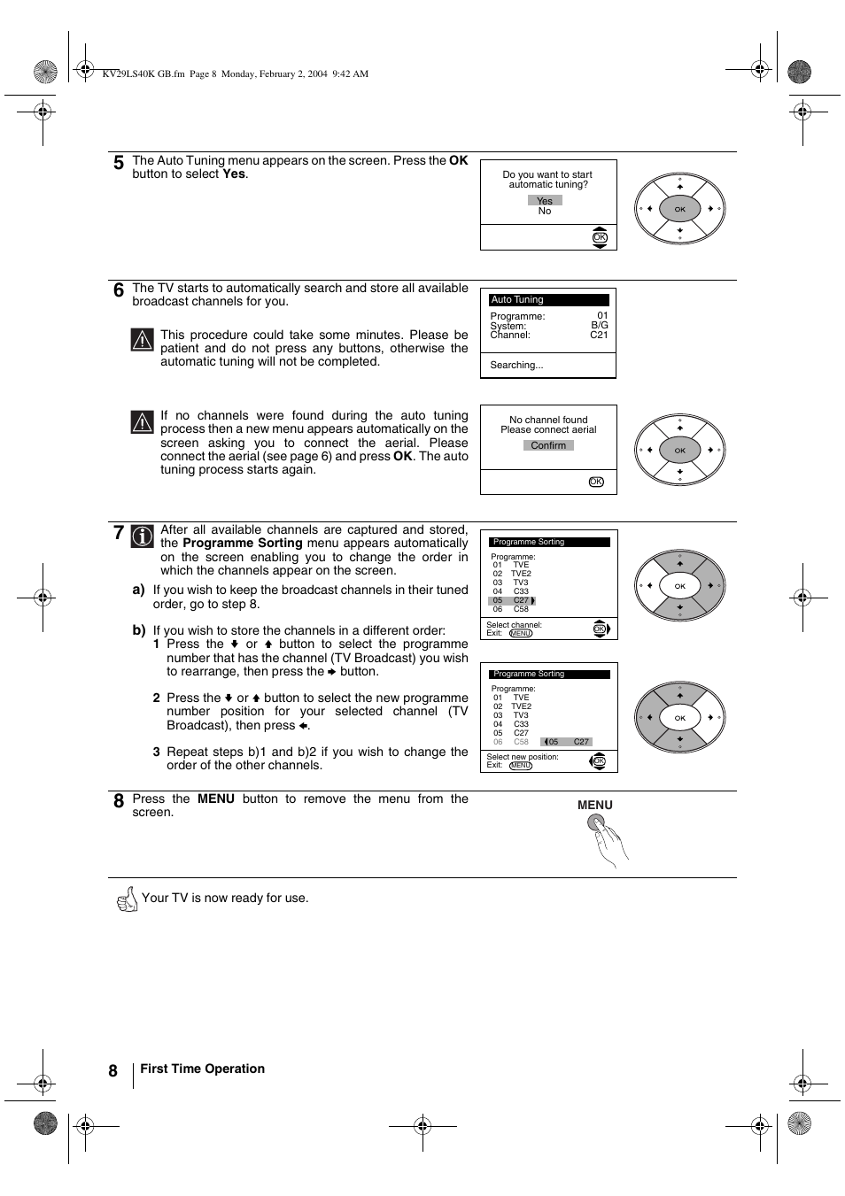 Sony FD Trinitron KV-29LS40K User Manual | Page 8 / 124