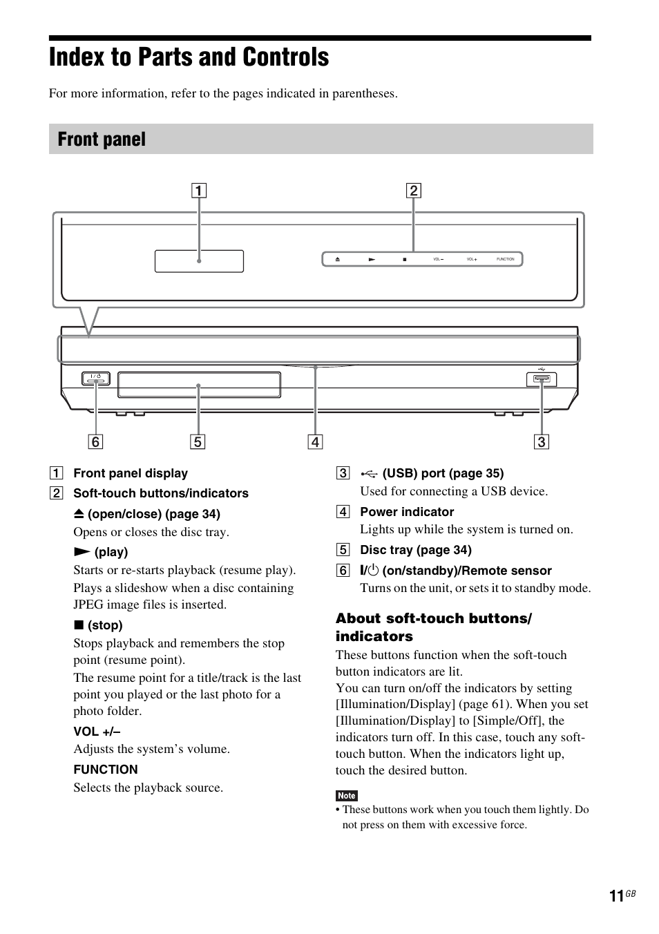 Index to parts and controls, Front panel | Sony BDV-E380 User Manual | Page 11 / 80