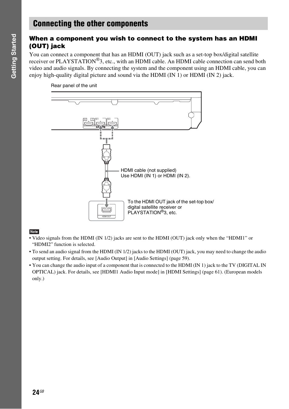 Connecting the other components, E 24) | Sony BDV-E380 User Manual | Page 24 / 80