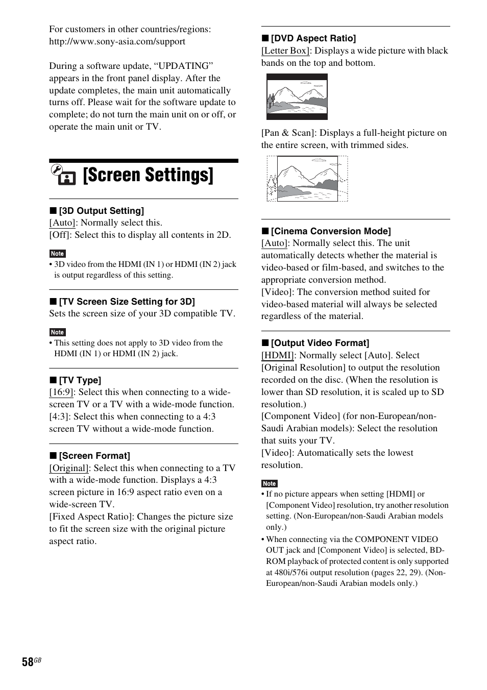 Screen settings | Sony BDV-E380 User Manual | Page 58 / 80