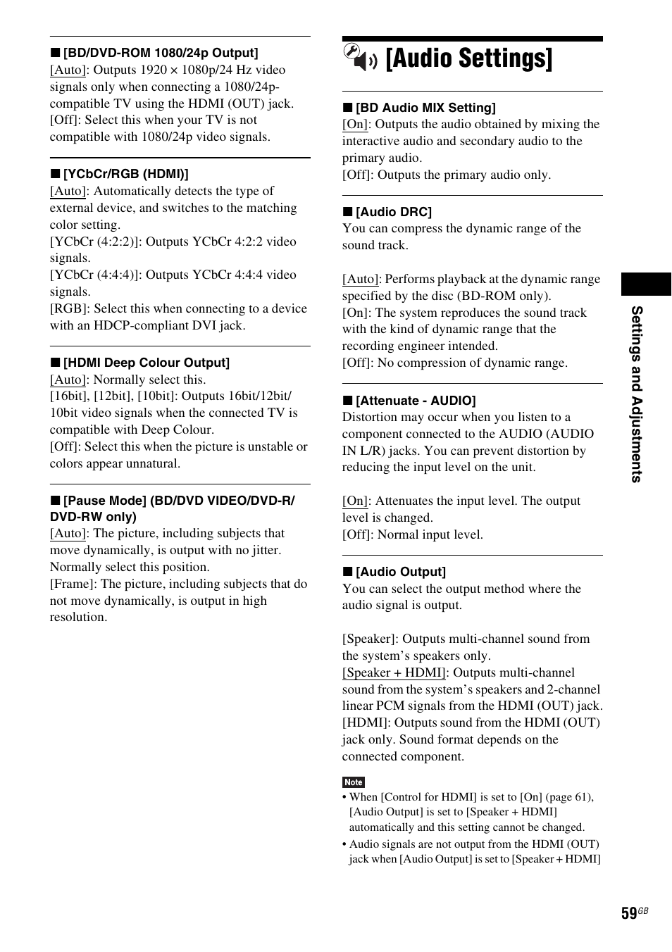 Audio settings | Sony BDV-E380 User Manual | Page 59 / 80