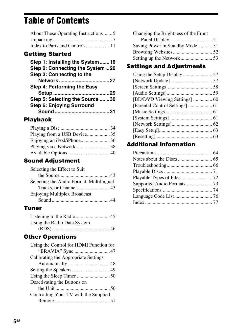 Sony BDV-E380 User Manual | Page 6 / 80