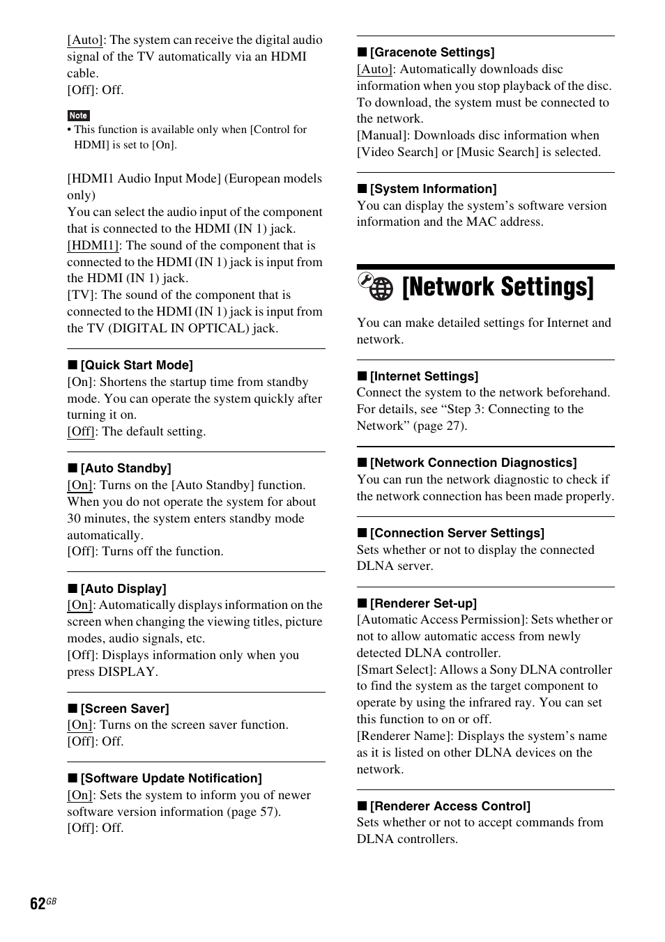 Network settings | Sony BDV-E380 User Manual | Page 62 / 80