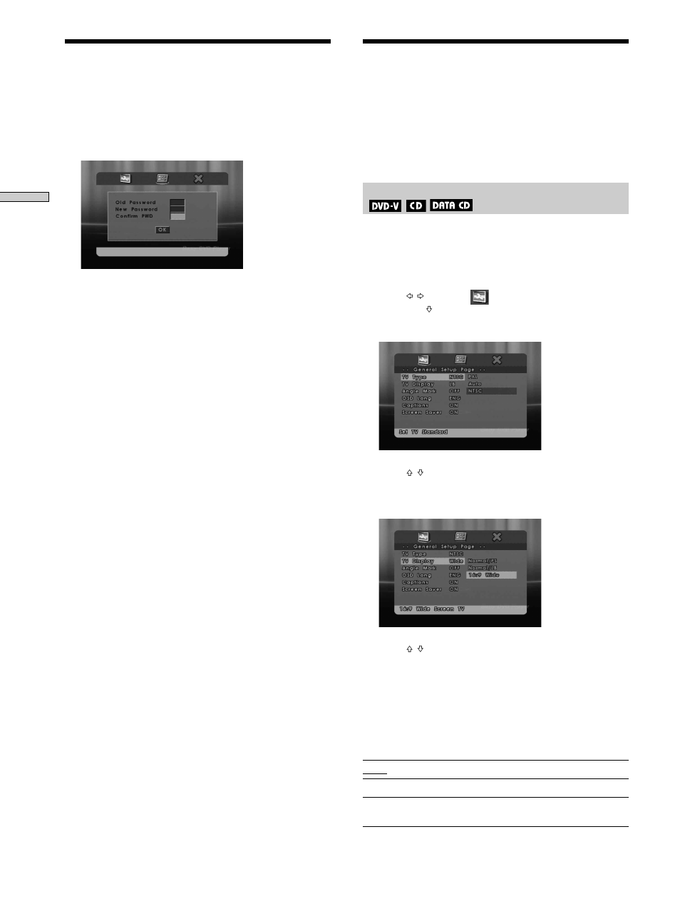 Using the setup display (dvd settings), Setting the display (general setup), Using the setup display (dvd settings) 28 | Setting the display (general setup) 28 | Sony CDP-NW10 User Manual | Page 28 / 60