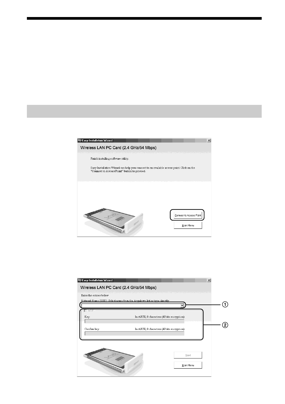 Making access point connection settings, Windows me or windows 2000 operating system, Making access point connection | Settings, Windows me or windows 2000, Operating system | Sony PCWA-C300S User Manual | Page 20 / 64