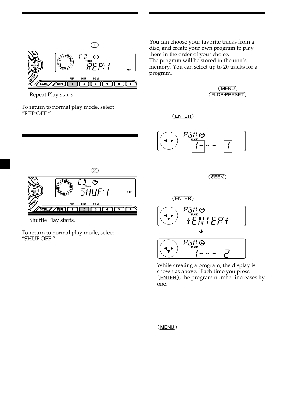 12 creating a program, Playing tracks repeatedly, Playing tracks in random order | Sony CDX-MP450X User Manual | Page 12 / 84