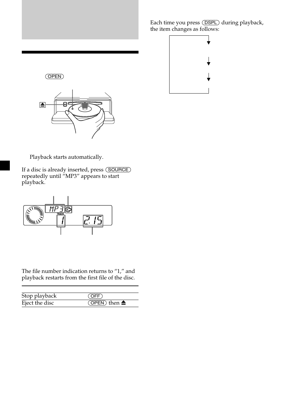 Mp3 files, Listening to an mp3 file | Sony CDX-MP450X User Manual | Page 14 / 84