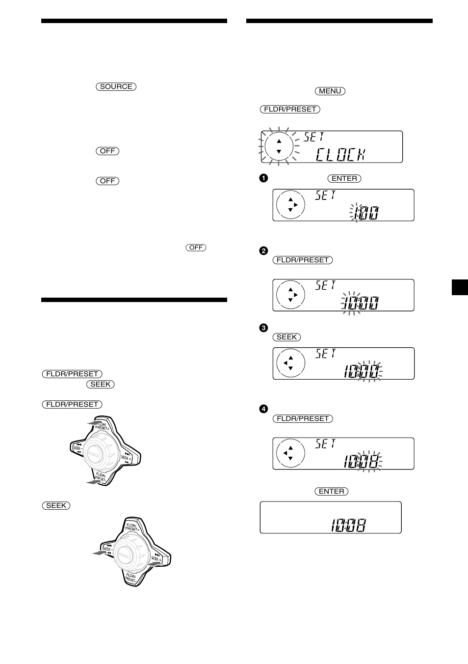 9réglage de l’horloge, Mise sous/hors tension de l’appareil, Comment utiliser le menu | Sony CDX-MP450X User Manual | Page 37 / 84