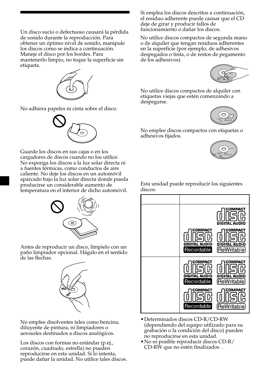 Notas sobre los discos | Sony CDX-MP450X User Manual | Page 60 / 84