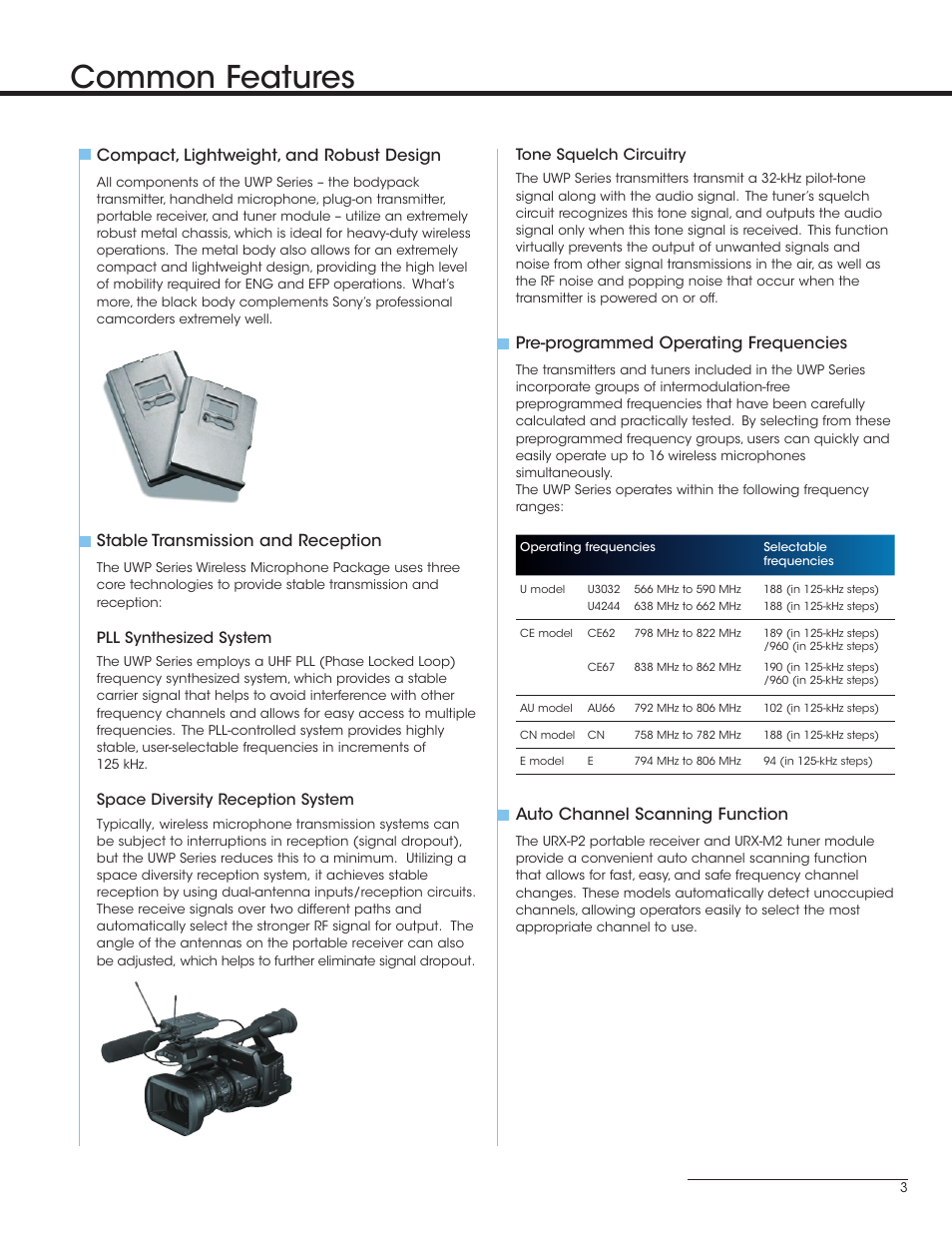 Common features | Sony UWP-V1 User Manual | Page 3 / 12