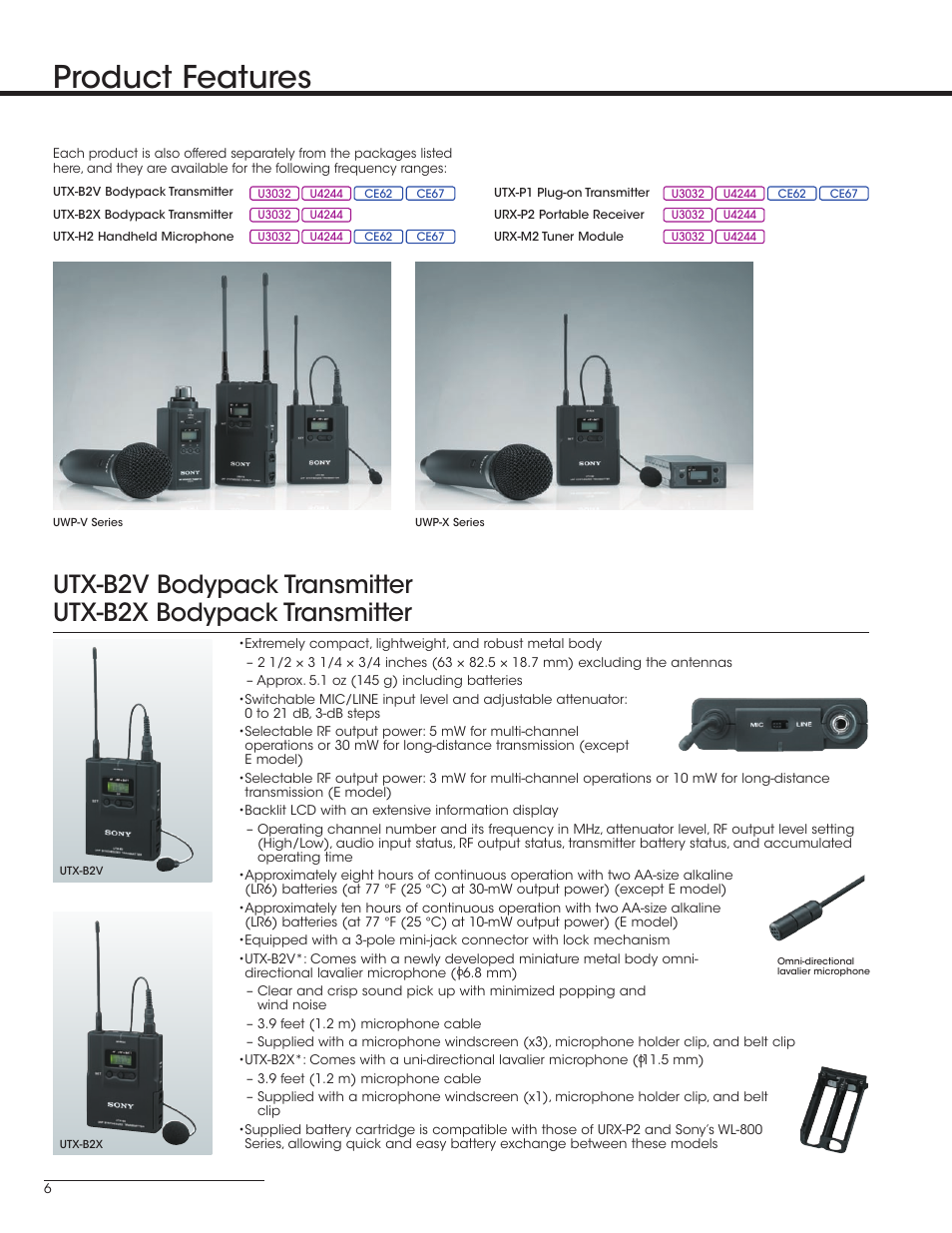 Product features | Sony UWP-V1 User Manual | Page 6 / 12