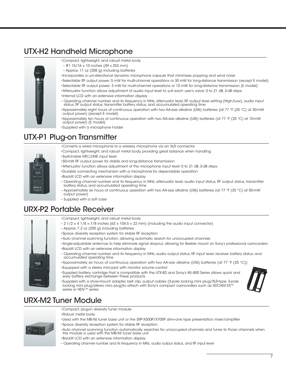 Utx-h2 handheld microphone, Urx-m2 tuner module | Sony UWP-V1 User Manual | Page 7 / 12