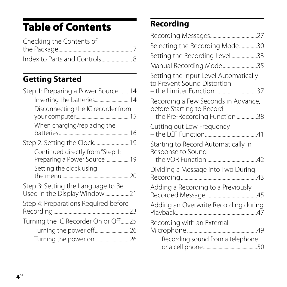 Sony ICD-SX800 User Manual | Page 4 / 136