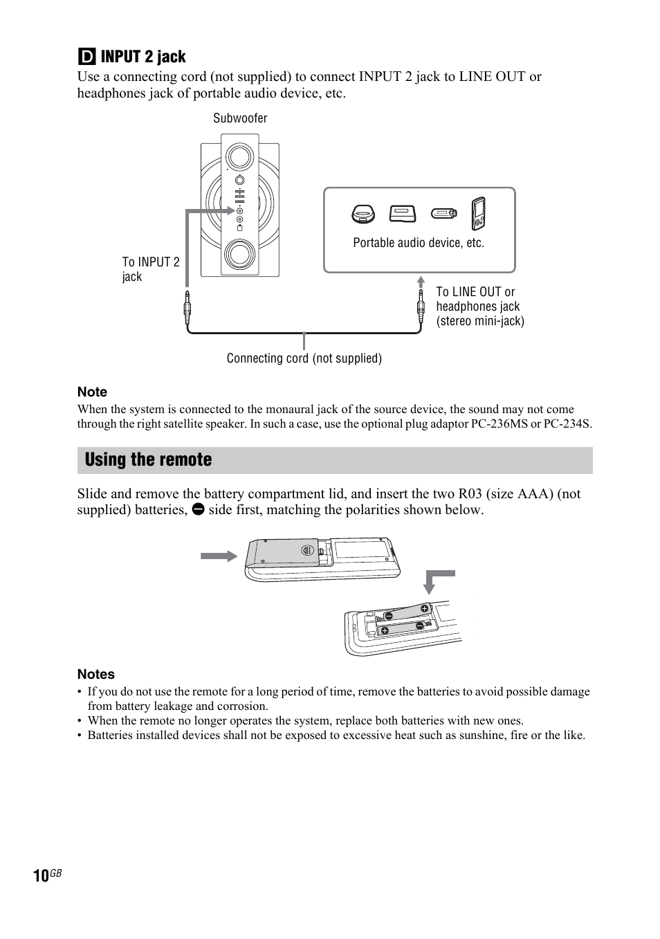 Using the remote, D input 2 jack | Sony 4-140-464-21(2) User Manual | Page 10 / 20